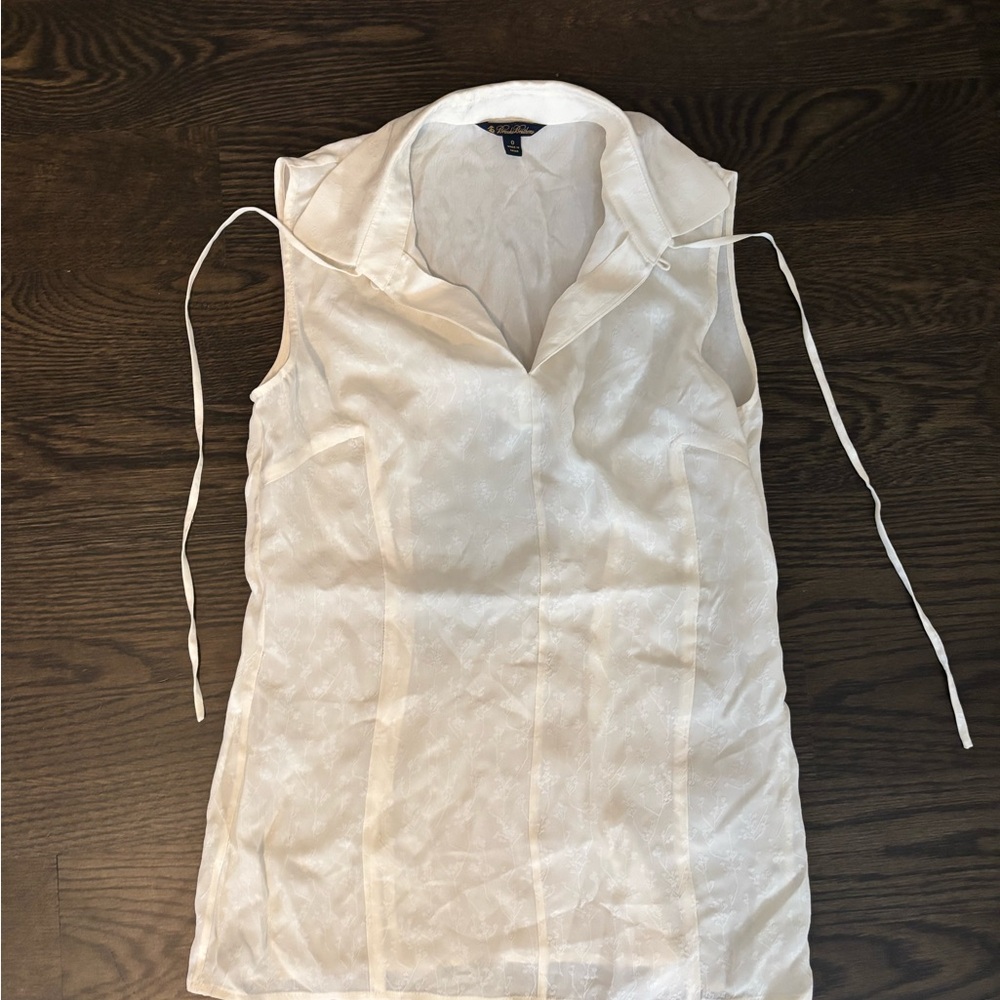 Brooks Brothers White Sleeveless Pleated Blouse